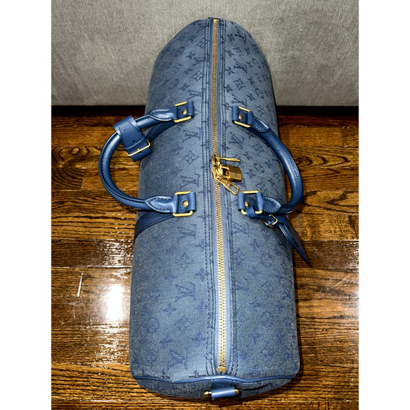 Louis Vuitton Keepall Bandouliere 50 Denim Blue Monogram Logo Weekend Travel Bag - Picture 7 of 10